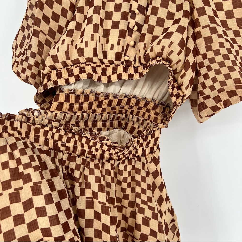 Moon River Tan and Brown Checkered Dress - Picture 9 of 16
